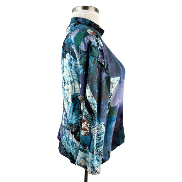 NWT CITRON Santa Monica 100% Silk Button Front Blouse Abstract Floral Size XL - Picture 10 of 16